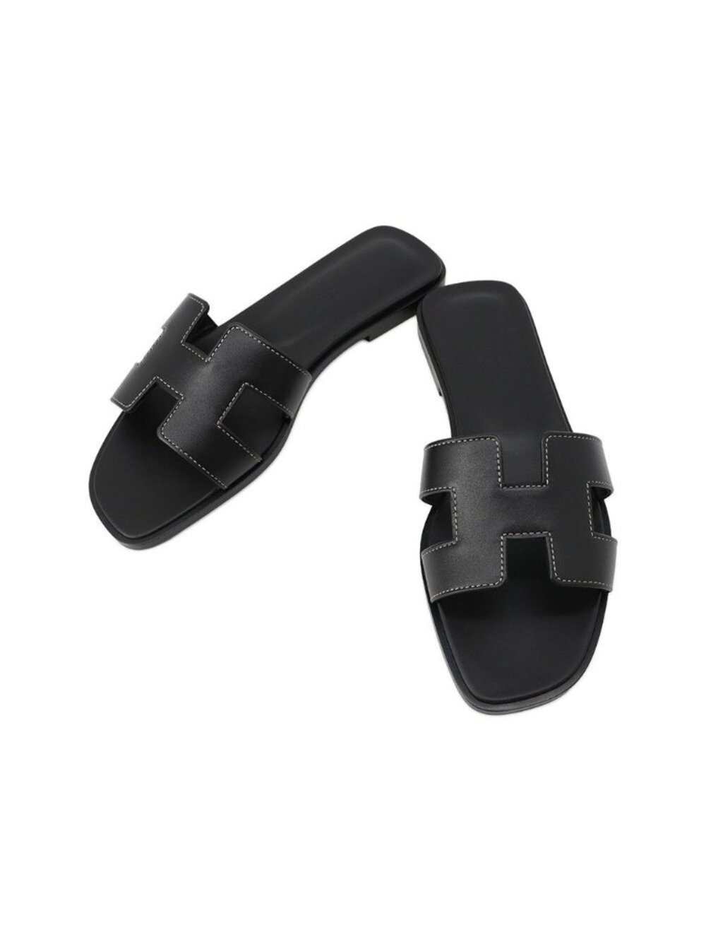 Hermes Sandals Oran Box Calf Shoes Black